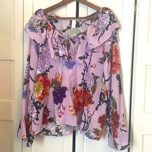 H&M sustainable material purple flower shirt, W, L